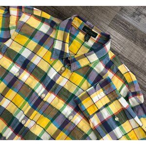 Lauren Ralph Lauren Womens 1X Yellow Multi Color Plaid Button Down Shirt